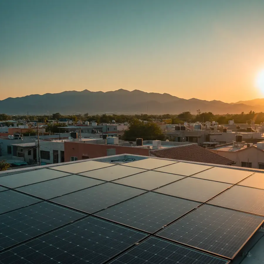Paneles solares al atardecer en Ciudad Juárez